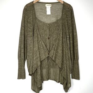 Cannisse Layered Olive Green Linen Cardigan